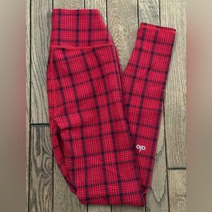 Alo Yoga Red Plaid Reflective Stripe Leggings XS High Rise